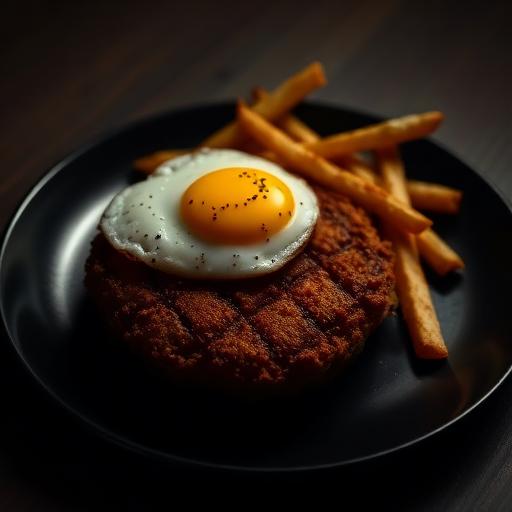 Filete empanado con huevo y patatas