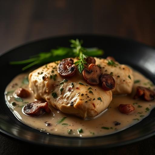 Pollo en salsa de champiñones